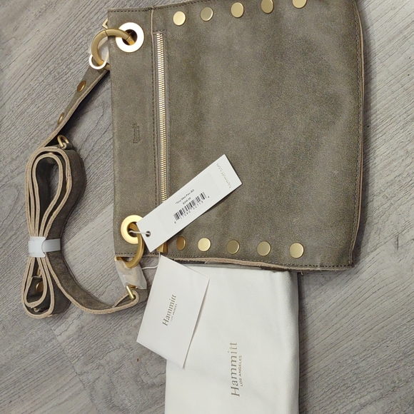 Hammitt Tony Medium Pewter Gray Brushed Gold Crossbody Handbag New Purse Leather - Picture 2 of 9